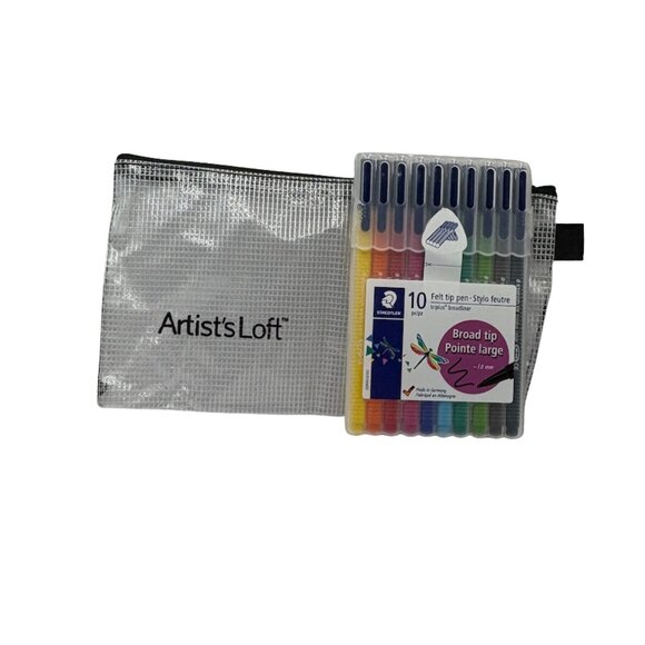 Staedtler Triplus Broadliner 10-Pack + Artist’s Loft Pouch • Felt Tip Color Pens - Picture 1 of 3
